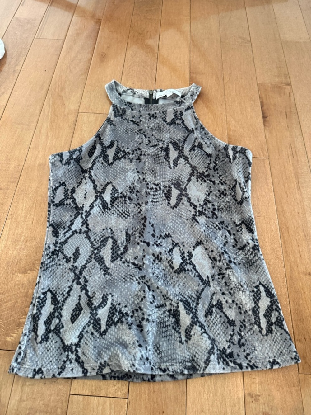 Red Haute Gray Snake Print High Neck Tank Top